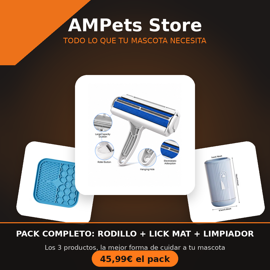 Pack Completo AMPets: Rodillo + Lick Mat + Limpiador de Patas